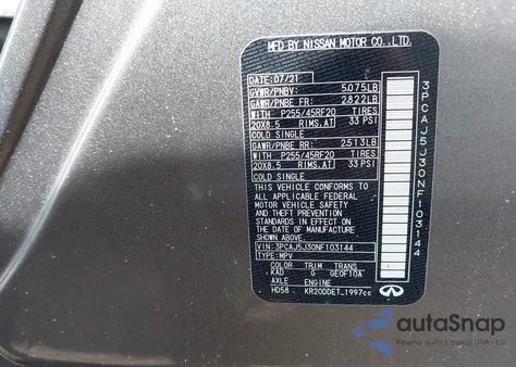 2022 Infiniti Qx55 Luxe Awd z USA, uszkodzony, nr VIN 3PCAJ5J30NF103144